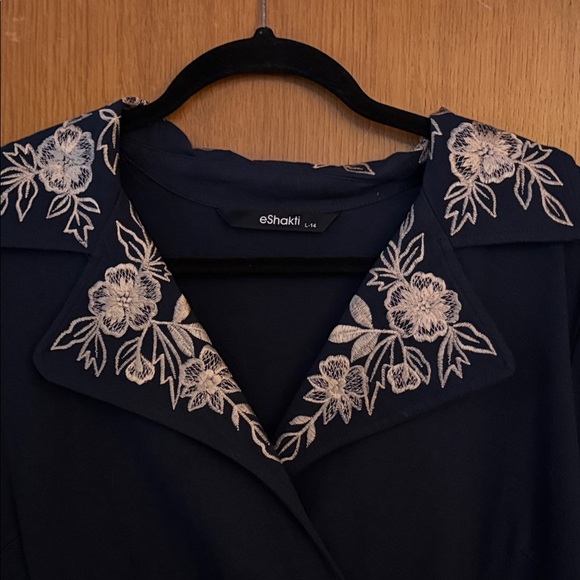 eShakti dark blue Midi Dress with Cream Floral Detail - Picture 2 of 8
